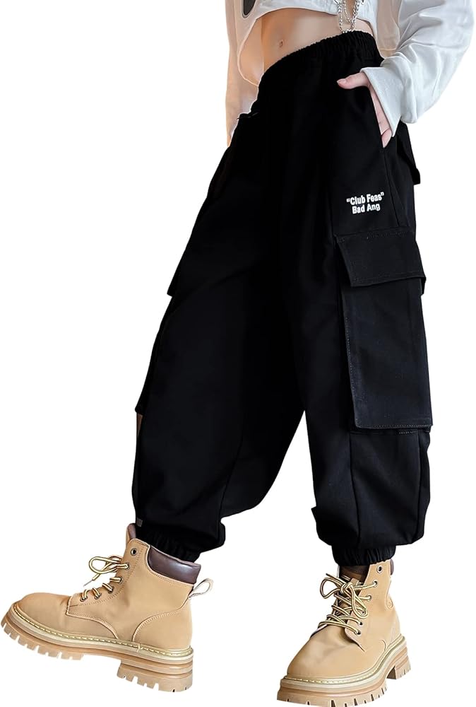 Girls Cargo Pants Kids Baggy School Uniform Joggers Sweatpants for Hiking Hip Hop Dance Size 8,10-12,14-16