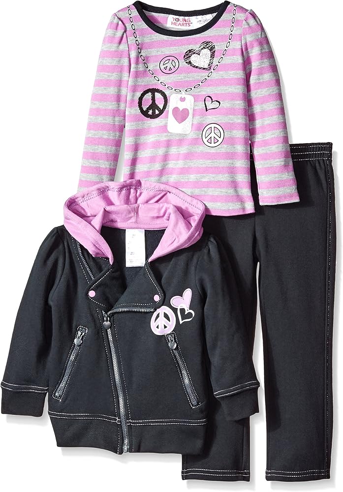 Young Hearts Little Girls' 3 Piece Jack Long Sleeve Pullover and Pant Set