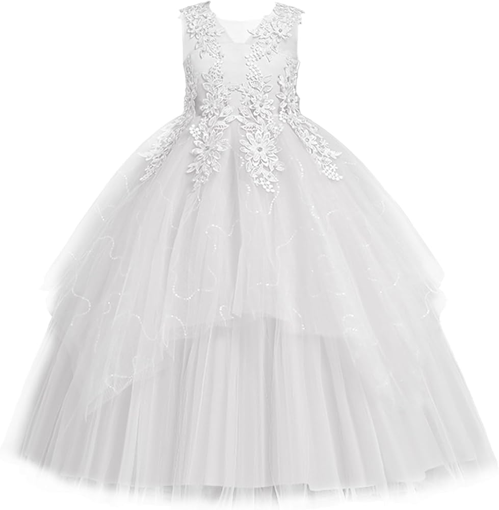 LOLANTA Flower Girl Dress for Wedding Kids Tulle Princess Long Dresses Father Daughter Dance Girls Vestidos Lace Embroidery