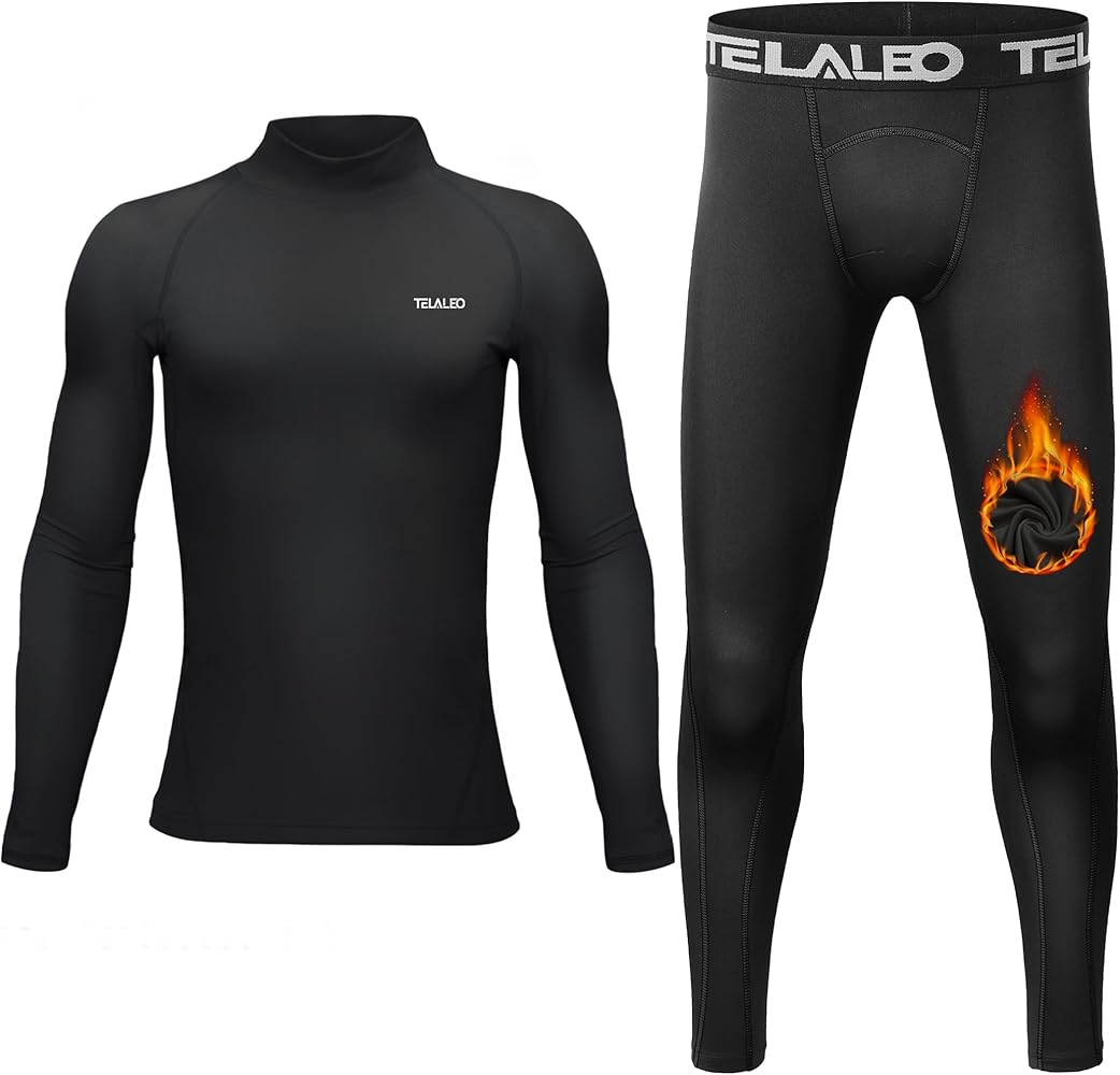 TELALEO Youth Boys' Girls' Thermal Compression Shirt Long Sleeve Fleece Lined Base Layer Athletic Football Undershirt