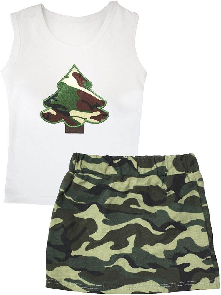 Petitebella Camo Tree White Vest Green Camouflage Skirt Set 1-8y