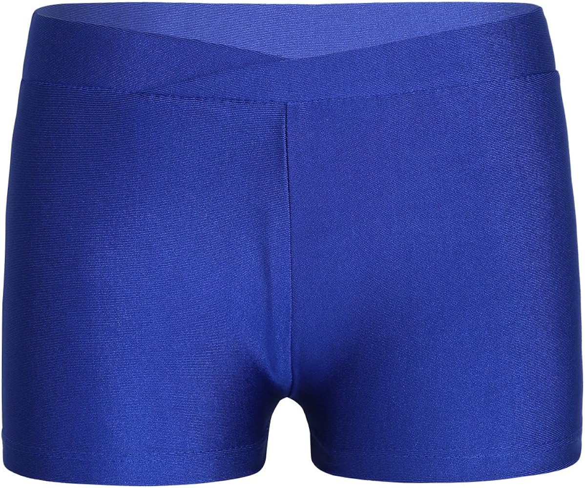 CHICTRY Kids Girls Polyester Boy Cut Low-Rise Gym Gymnastics Ballet Dance Sport Shorts with V-Front Blue 10-12