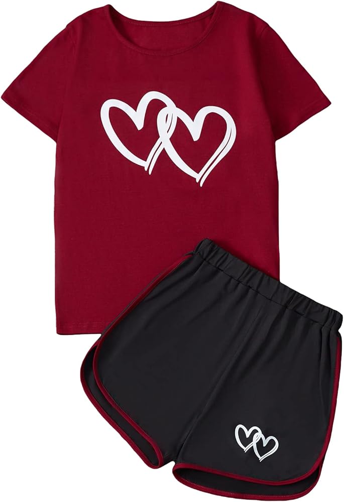 Verdusa Girl's 2 Piece Outfit Workout Sets Short Sleeve Tee Top and Shorts