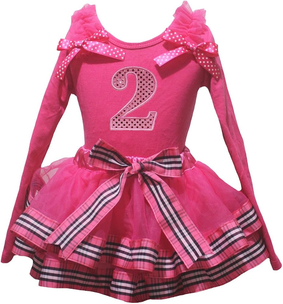 Petitebella Sequins 1st to 5th Hot Pink L/s Shirt Hot Pink Striped Petal Skirt Outfit