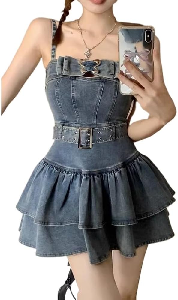 XINSHUNYAmerican Hottie Strapless Denim Dress Female Summer Slimming Pompadour Cake Halter Skirt