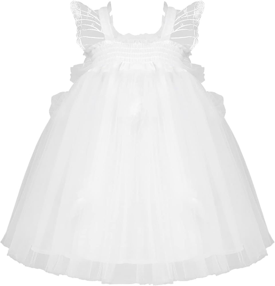 iiniim Little Kids Flower Girl Dress Angel Wings Princess Tulle Tutu Dress Birthday Wedding Party Outfits