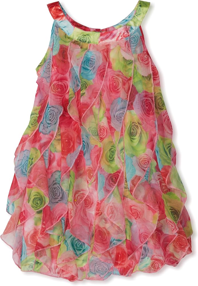 Little Girls' Covered In Roses Vertical Ruffle Dress