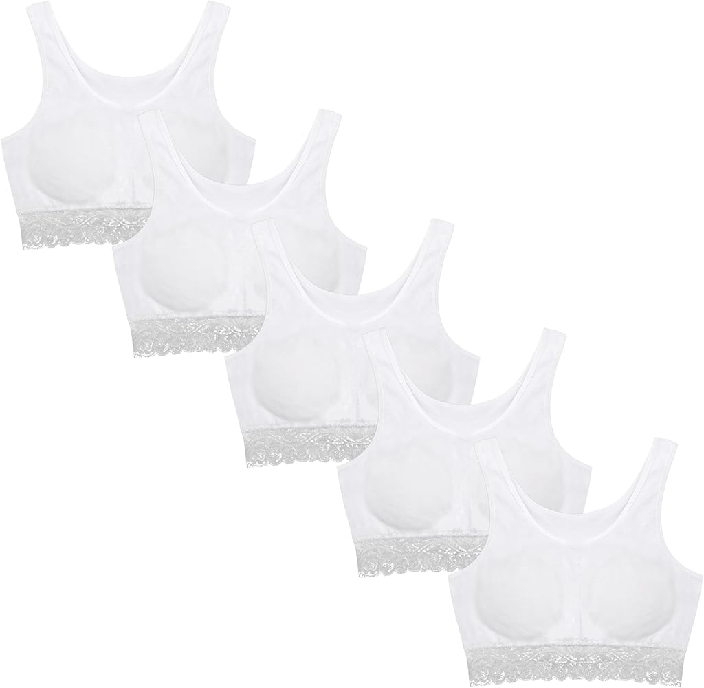 Donella Girls Padded Training Bra - Cotton Lace Bralettes with Removable Paddings, 5-Pack Age: 10-15