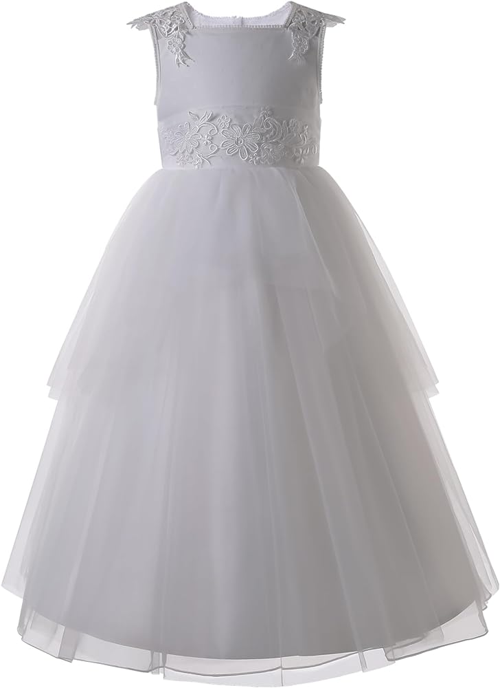 Pettigirl Girls Kids First Communion Wedding White Dresses Teens Child Graceful Long Clothing Size 4 5 6 7 8 9 10 12 14