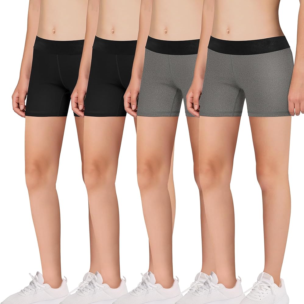 4 Pack Volleyball Dance Spandex Shorts for Girls - Fit for Biker Yoga Gymnastics Soccer Exercise