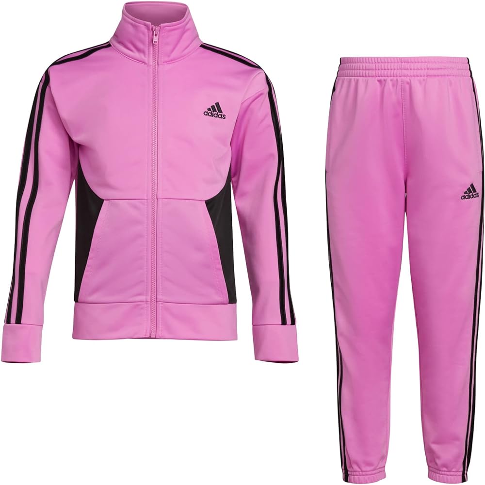 adidas girls Zip Front Classic Tricot Jacket and Joggers Set (4, Pulse Lilac with Black)