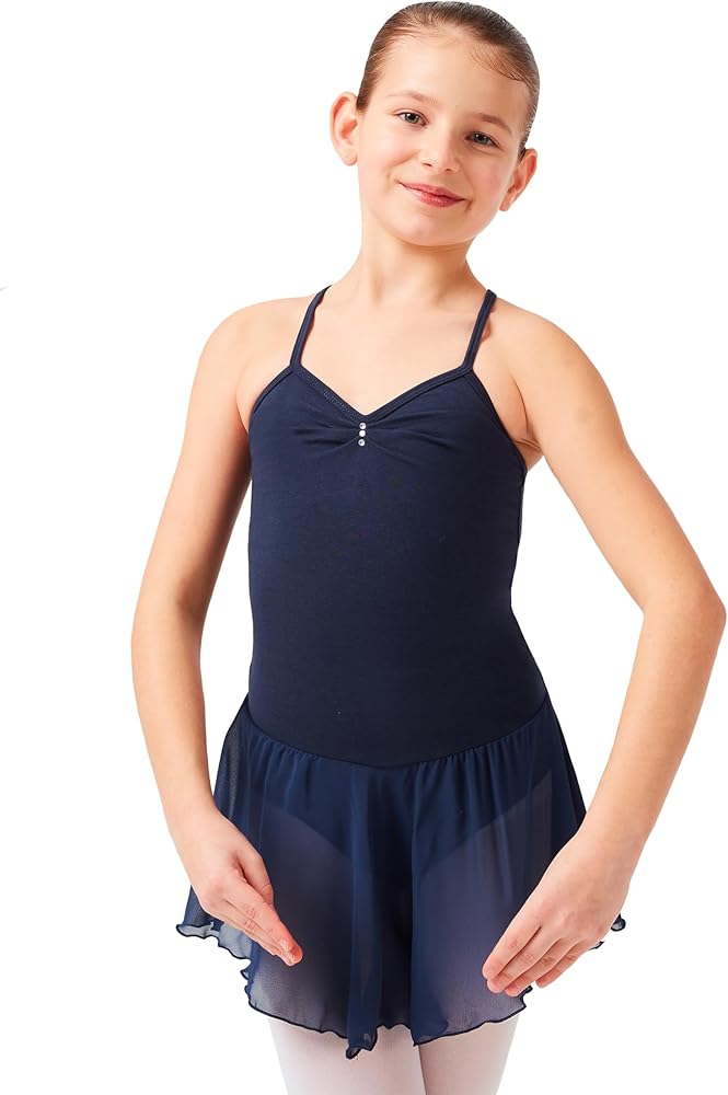 ® girls` ballet leotard - Maja - with rhinestones and chiffon skirt - crossed spaghetti straps