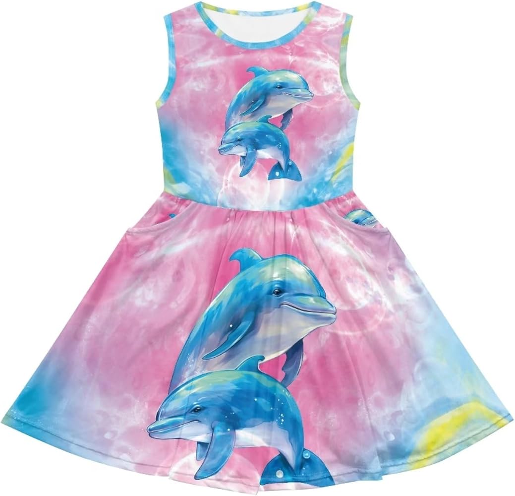 Cute Floral Sundress for Girls Comfy Soft Swing Loose Fit Sleeveless Summer Dress with Pockets