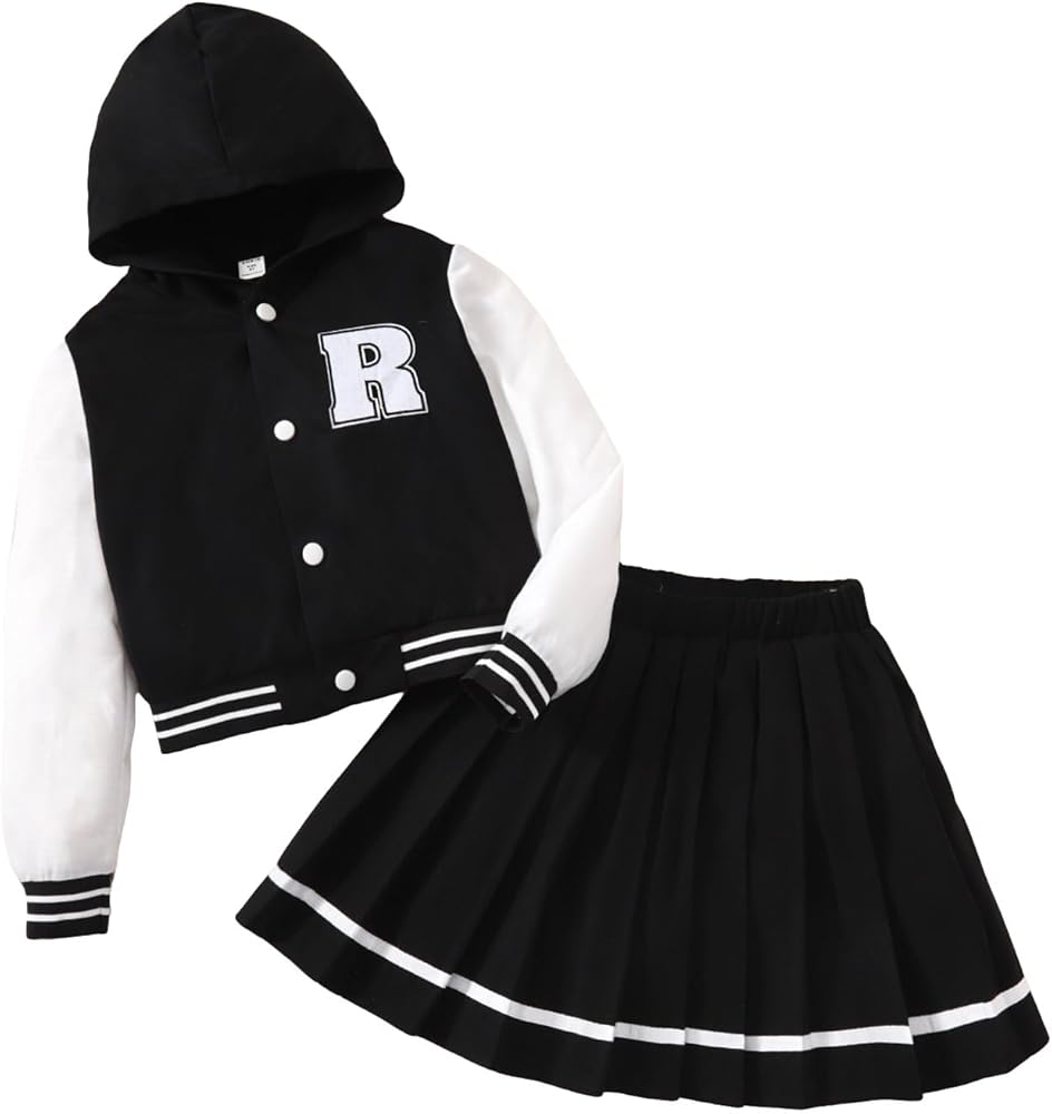 SOLY HUX Girl's 3 Piece Outfits Color Block Letter Print Long Sleeve Hoodies Jacket and Pleated Skirt with Camisole Set