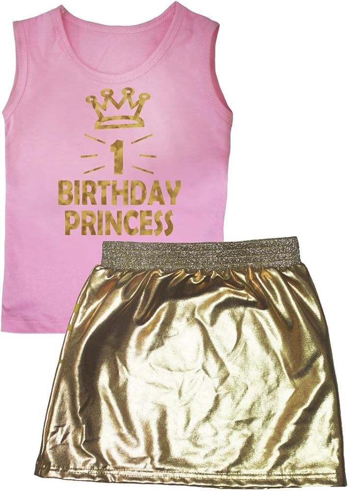 Petitebella 1st Birthday Princess Pink Vest Star Gold Skirt Set 1-8y