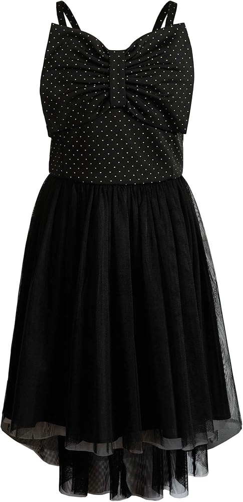 Emily West Girls' Glitter Textured Knit Metallic Leopard Print Dress, Black, 7