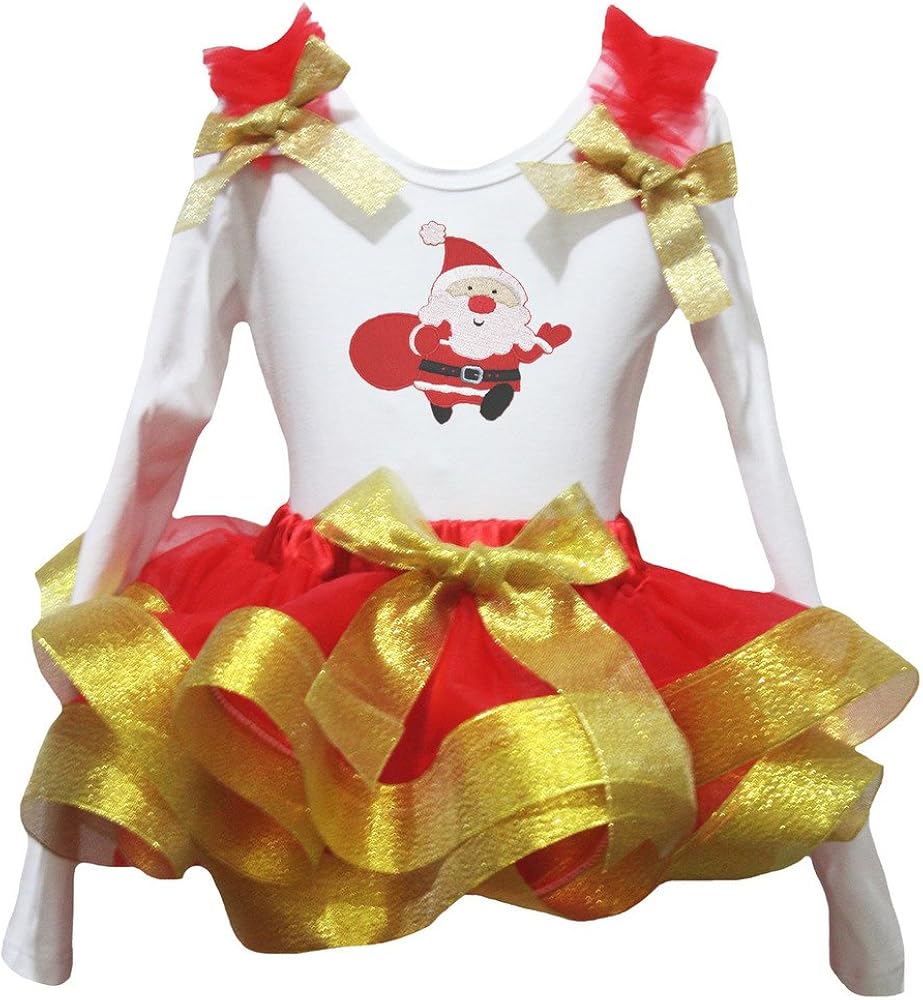 Petitebella Santa Claus White L/s Shirt Red Petal Skirt Gold Ribbon Outfit Nb-8y