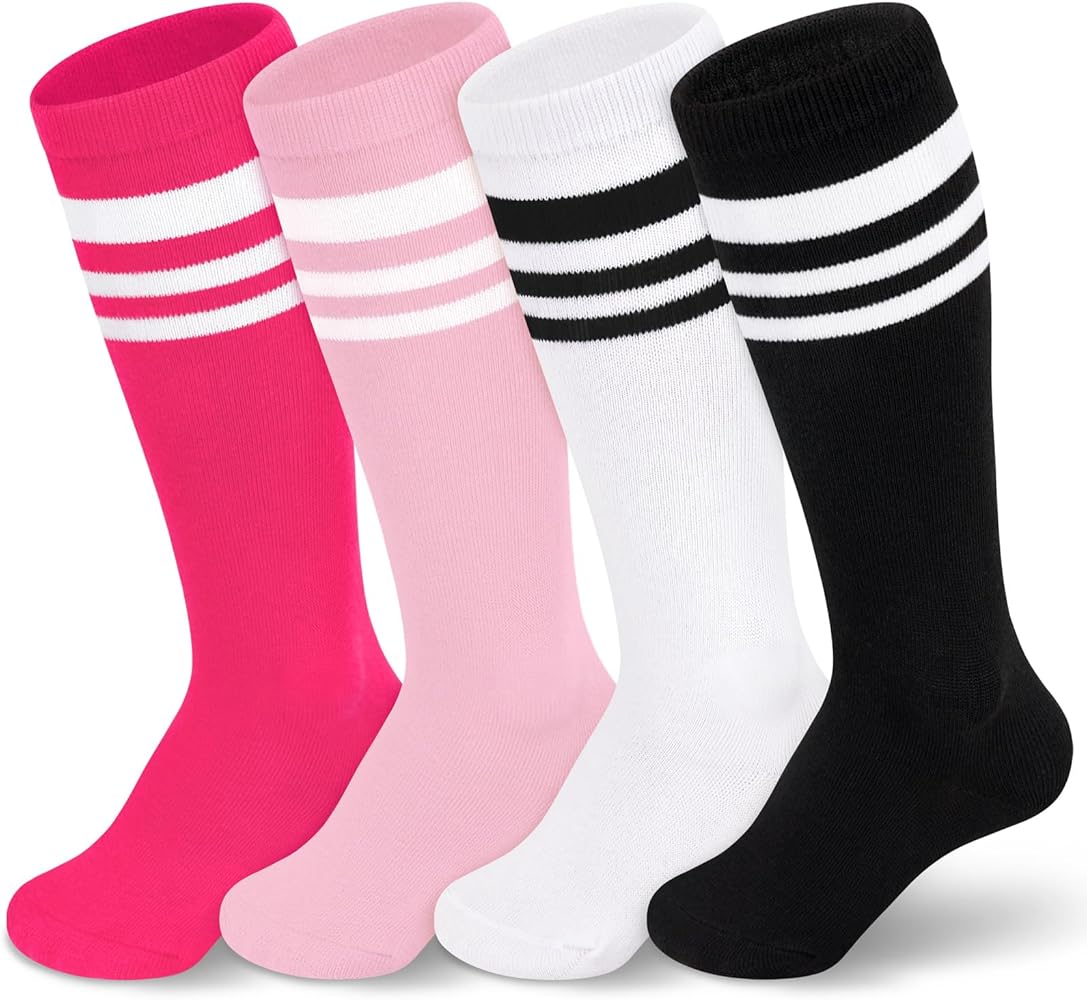 4 Pairs Toddler Soccer Socks Kids Soccer Socks Youth Soccer Socks Boys Baseball Socks Kids Girls Softball Socks Cotton