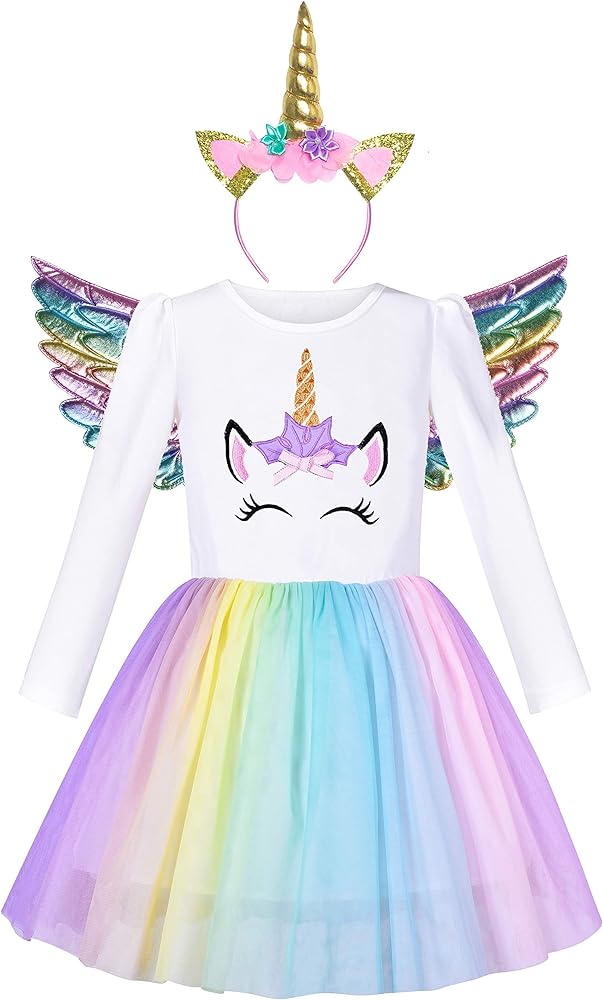 Sunny Fashion Girls Dress Unicorn Embroidered Rainbow Holiday Party Halloween