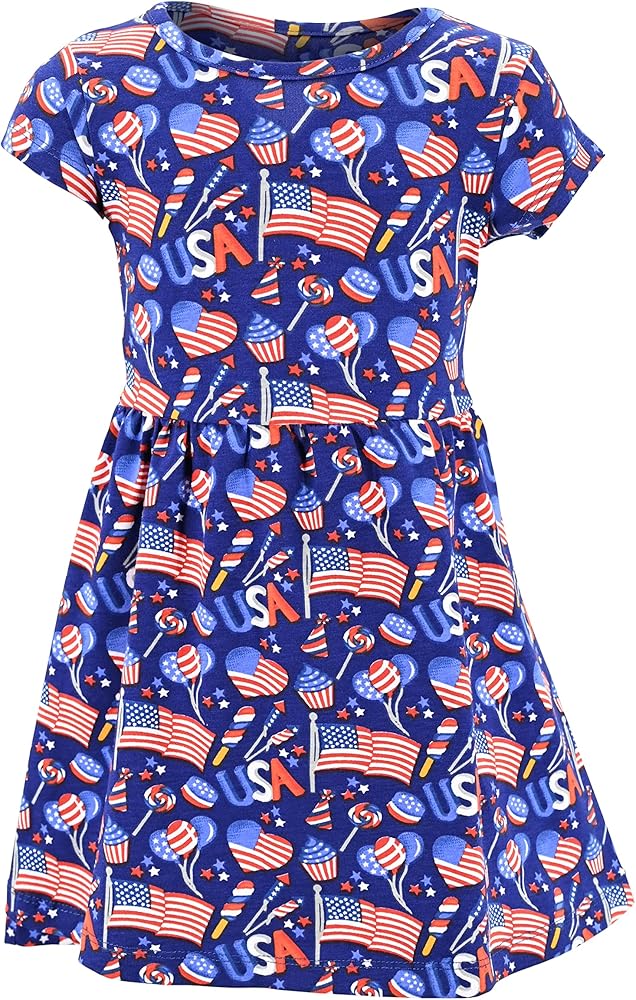 Unique Baby Flag Print Girls 4th of July Outfits for Girls Patriotic Dresses