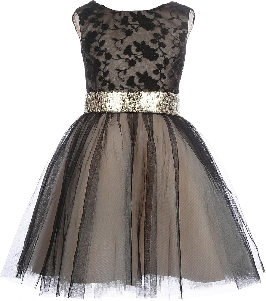 Black Light Gold Sequin Short Flower Girl Dresses Girls Wedding Party Dress