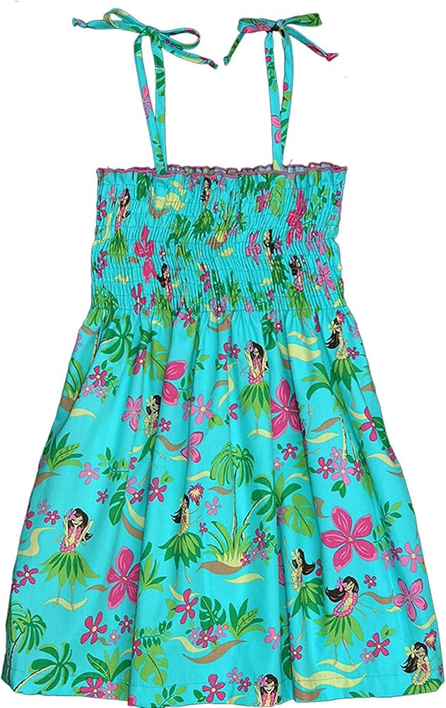 RJC Girls Hula Girl Fun Elastic Tube Dress Teal 3