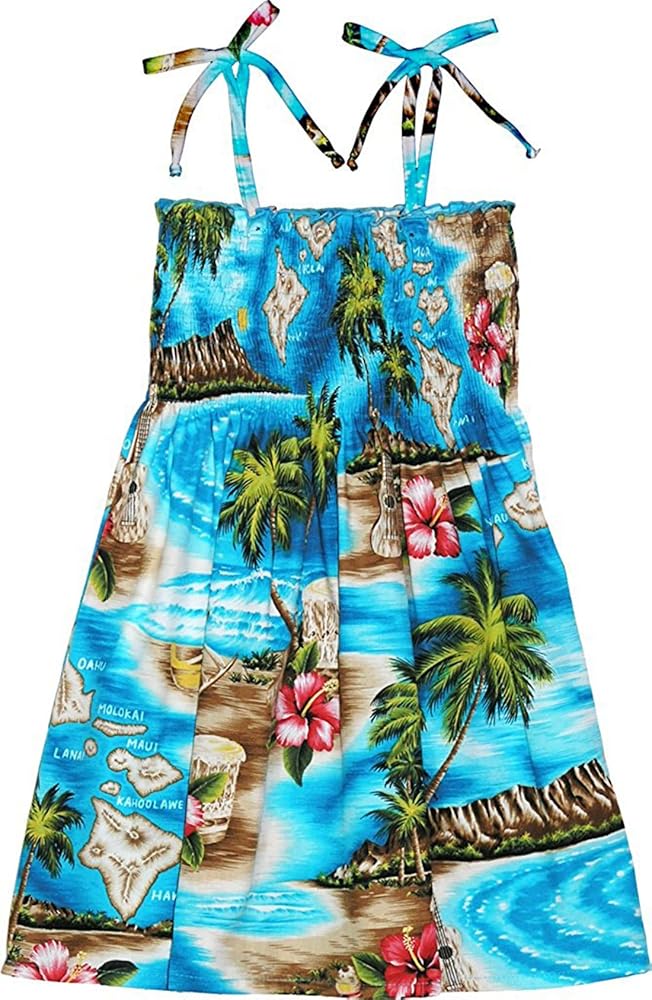 RJC Girls Hibiscus Hawaiian Islands Elastic Tube Dress