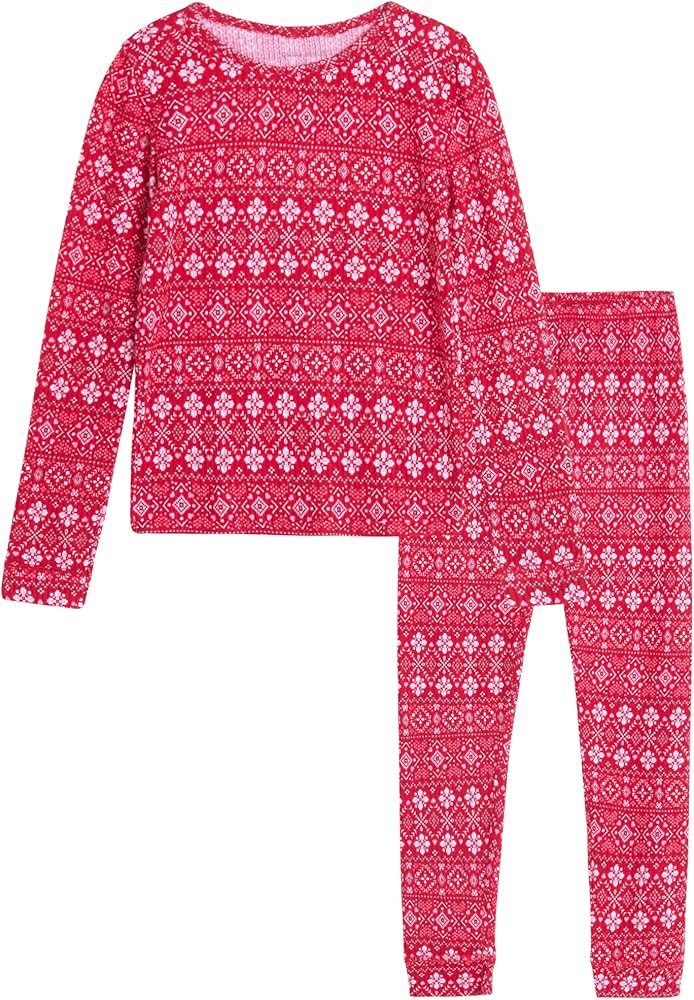 Laura Ashley Girls Base Layer Set - 2 Piece Warm Long Sleeve Shirt and Base Layer Bottoms Set - Girls Cute Matching Set 4-12