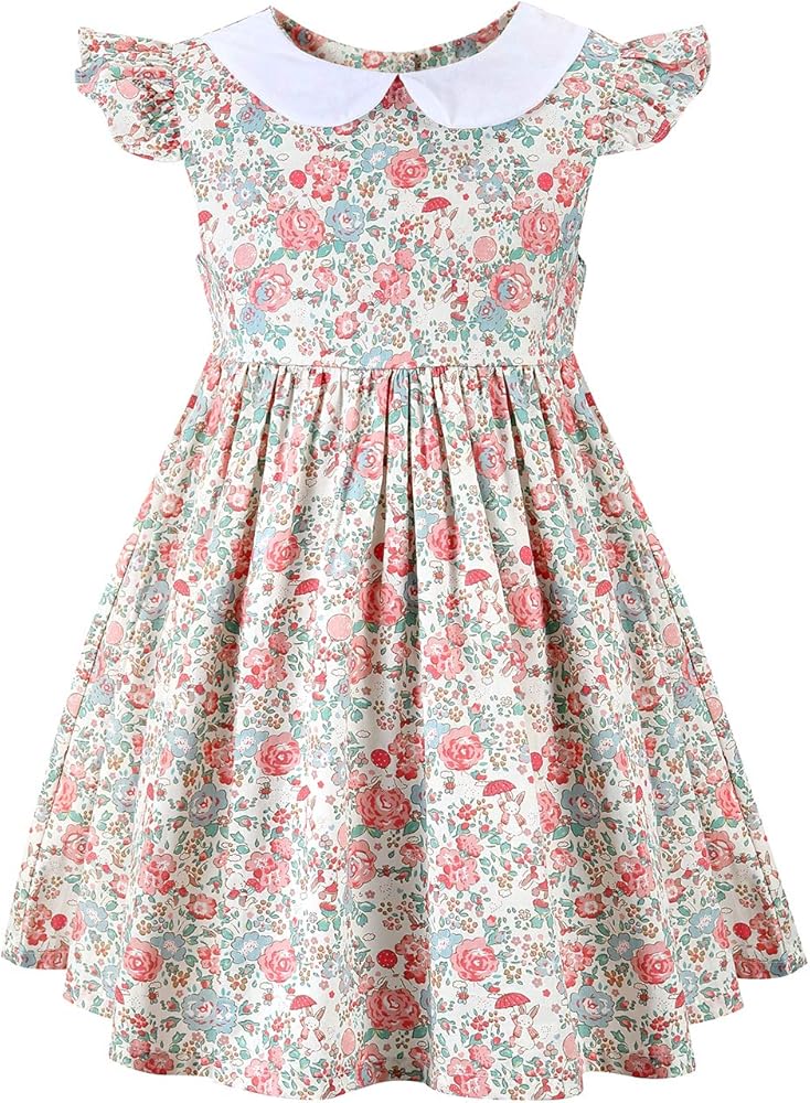 Girls' 2T-12 Vintage Floral Print Casual Sundress Cotton Spring Summer Autumn Dress Easter Dress