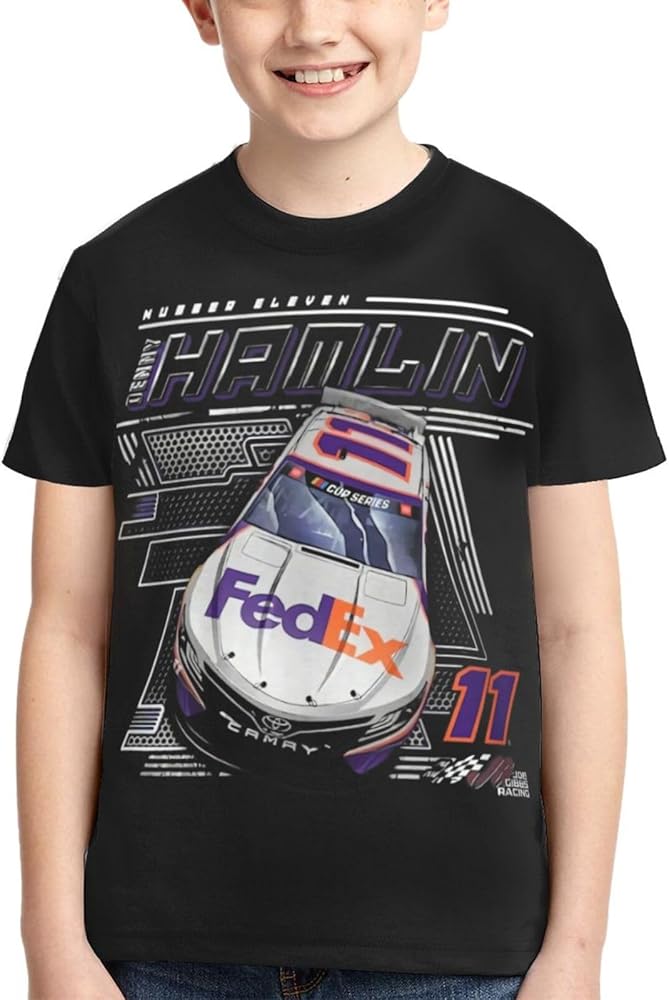 Denny Hamlin 11 Classic Printing Athletic Crewneck T-Shirt Shirt Short Sleeve Tee Shirts for Teen Girl & Boy