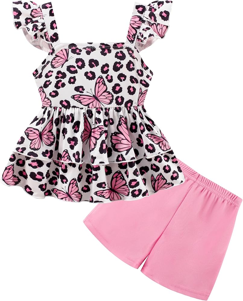 Little Girls Summer Short Sets Kids Ruffle Sleeveless Tank Tops and Shorts Clothes Toddler Girls 2Pcs Outfits 2-7T