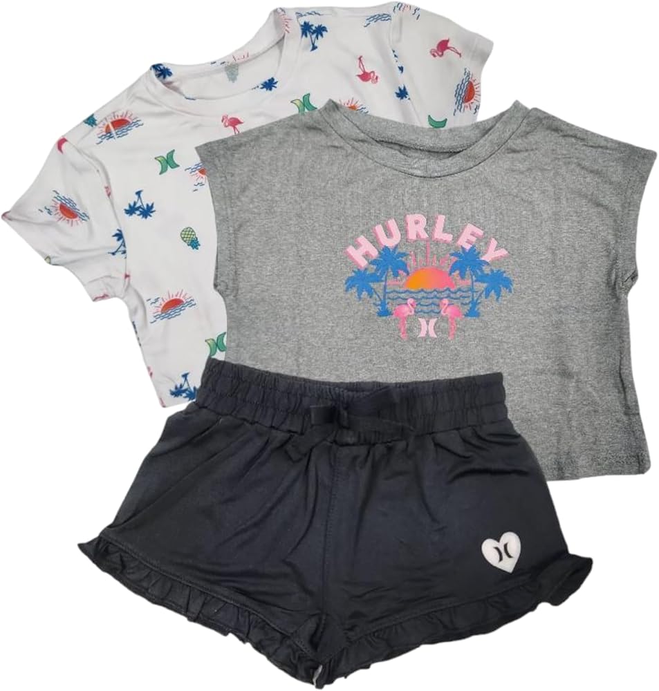 Hurley Baby Girl Shirt Shorts Ruffle Bottom 3 Piece Set Summer Outfit 12 Month