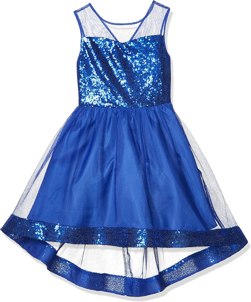 Amy Byer Girls' Dress with Illusion Bodice and Sequin Hem