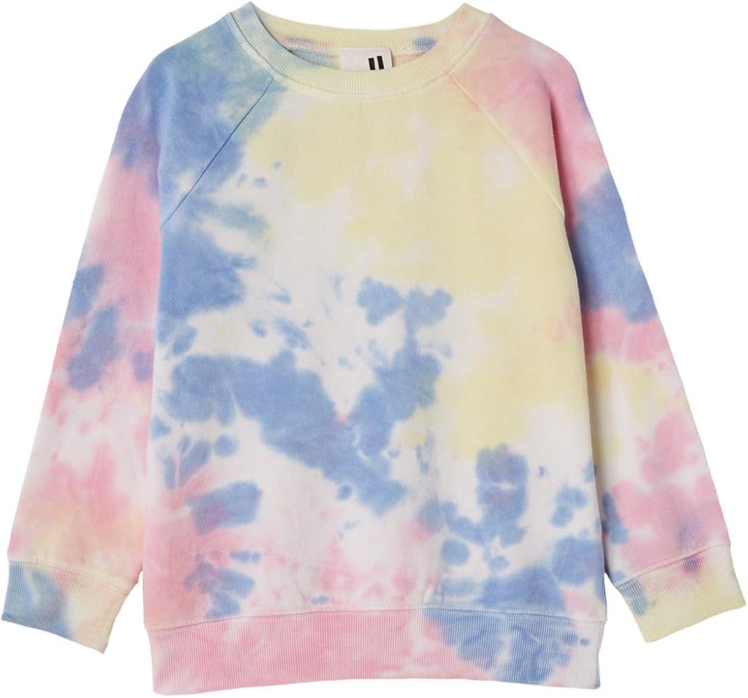 Girls' Casey Raglan Crew, Rainbow Tie-Dye, 4