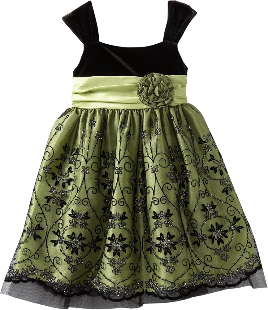 Bonnie Jean Little Girls' Dress Stretch Velvet Bodice To Mesh Skirt with Flocking