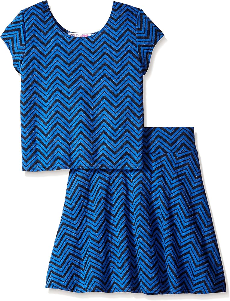 Derek Heart Big Girls' Jacquard Short Sleeve Textered Top and Skater Skirt Set