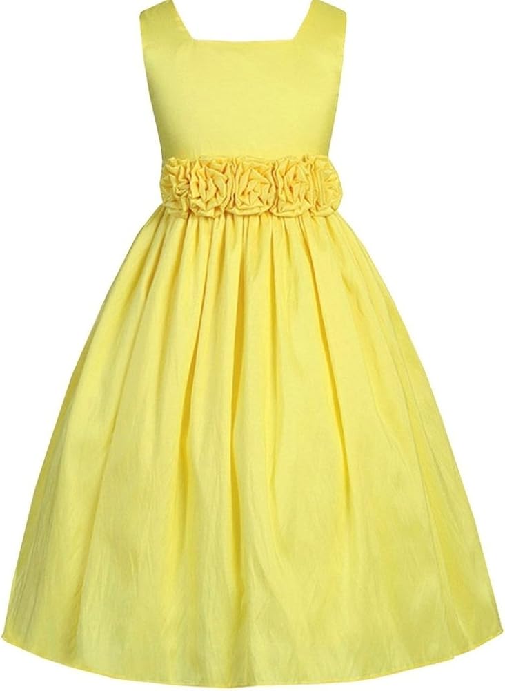 Little Girls Square Neckline Hand Rolled Flowers Girls Dresses