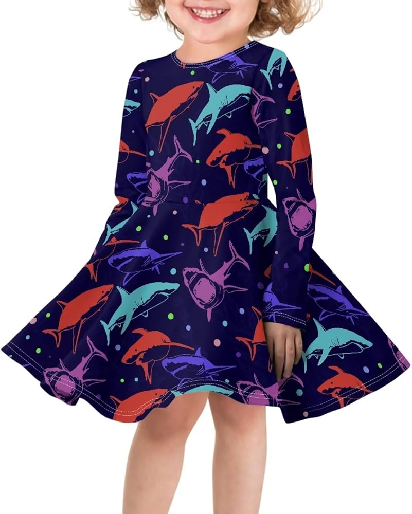 Long Sleeve Swing Skater Dress for Girls Casual Cute Fall Dress Print Funny Outfits Party