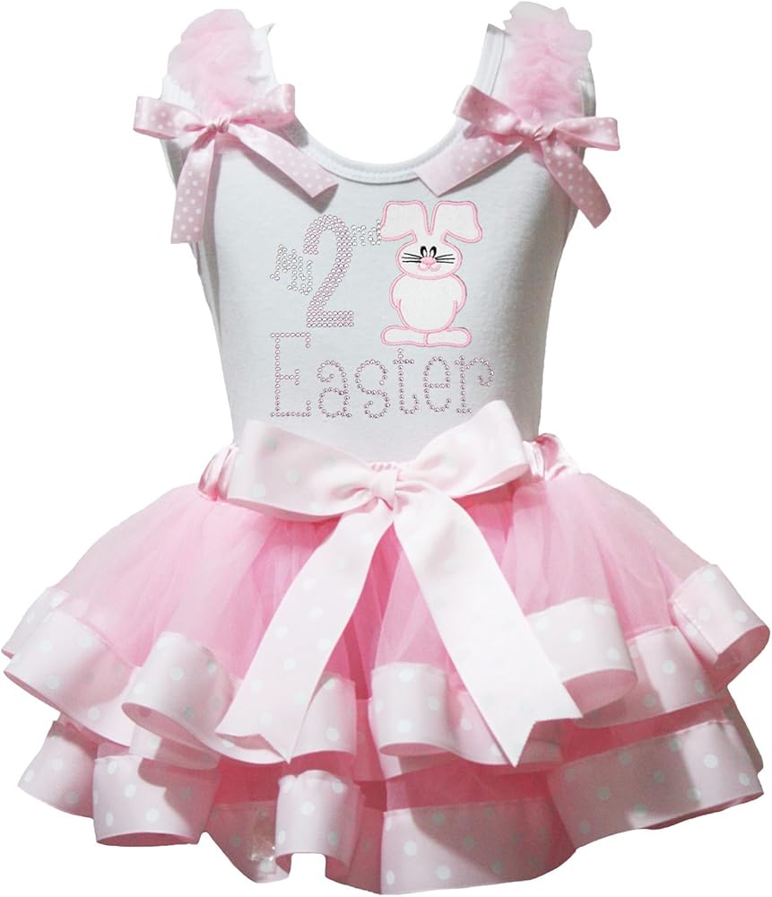 Petitebella My 2nd Easter Bunny White Shirt Pink Dots Petal Skirt Outfit Nb-8y