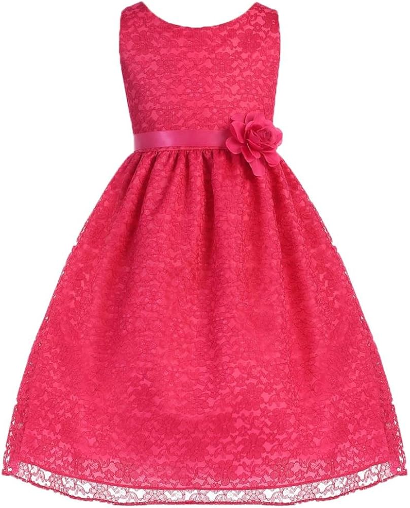 AkiDress Lovely Sleeveless Floral Lace Flower Girl Dress for Big Girl Fuchsia