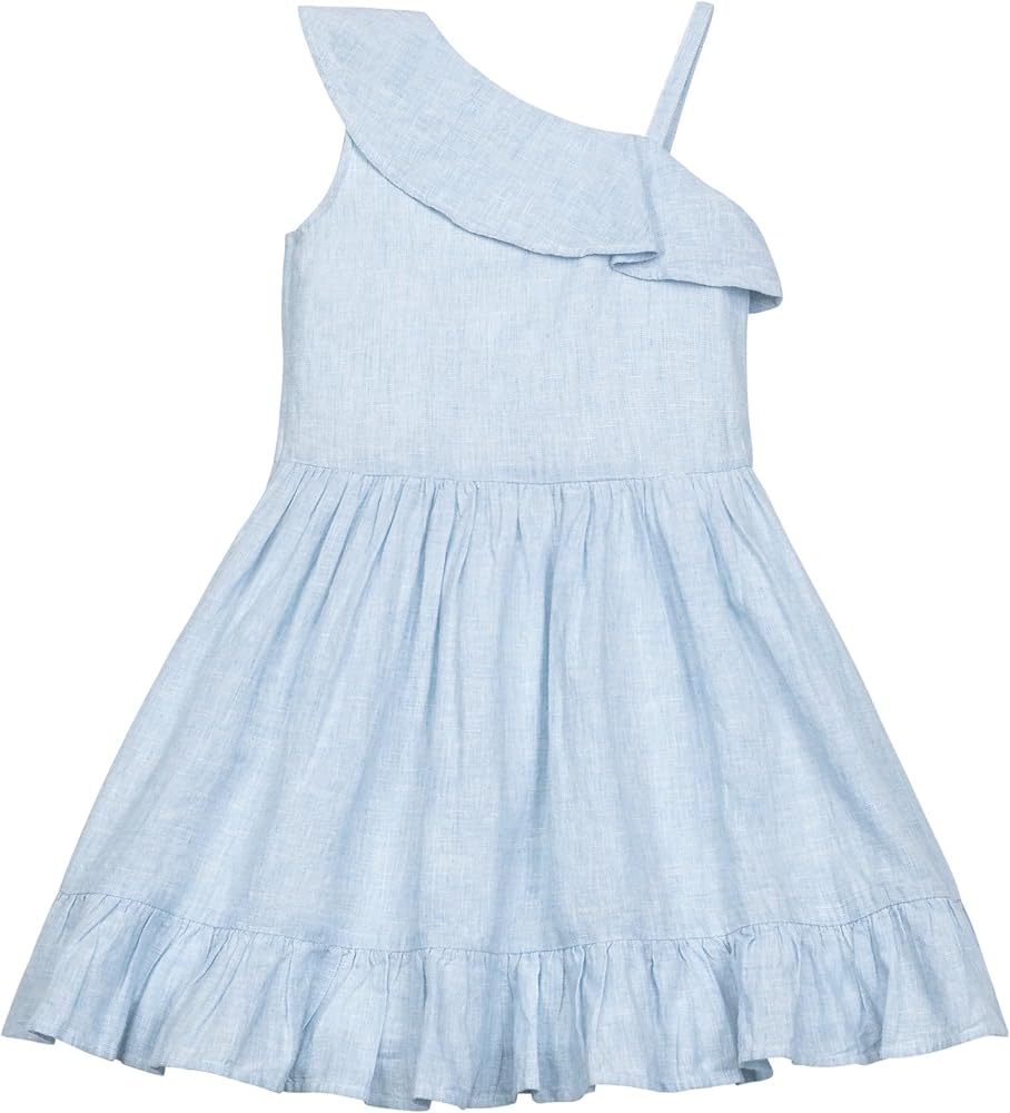 Hope & Henry Girls' Linen One Shoulder Flounce Dress