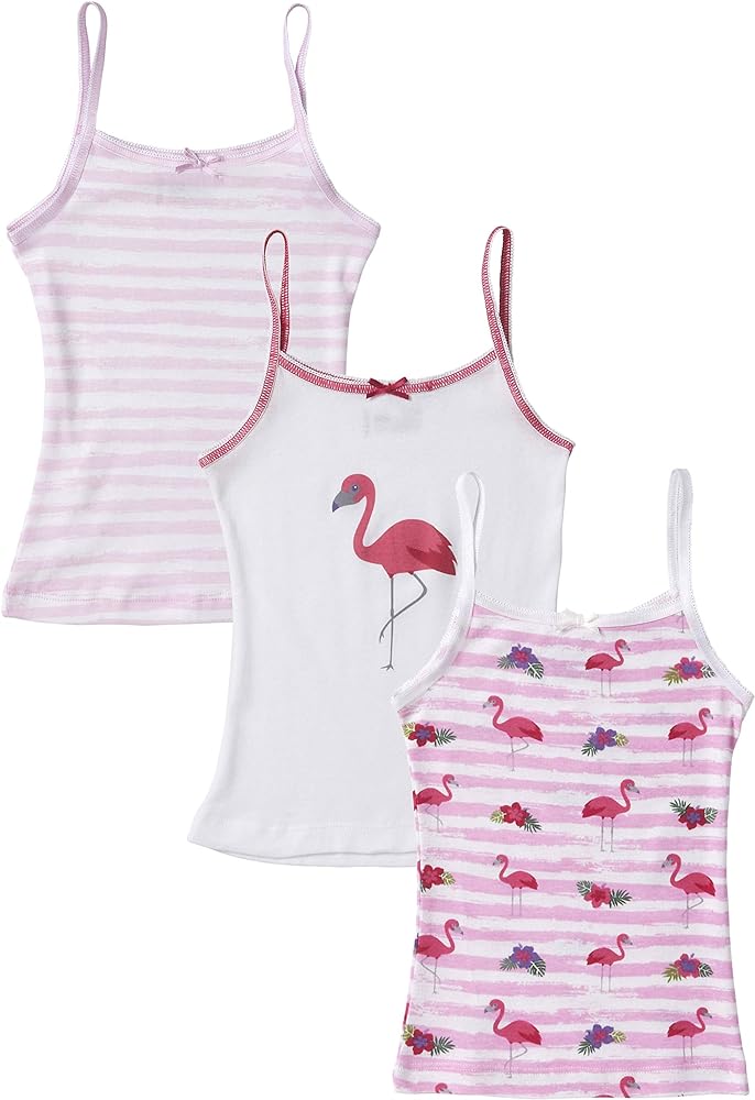 Sportoli Girls 3 Pack 100% Cotton Tagless White and Flamingo Cami Undershirts