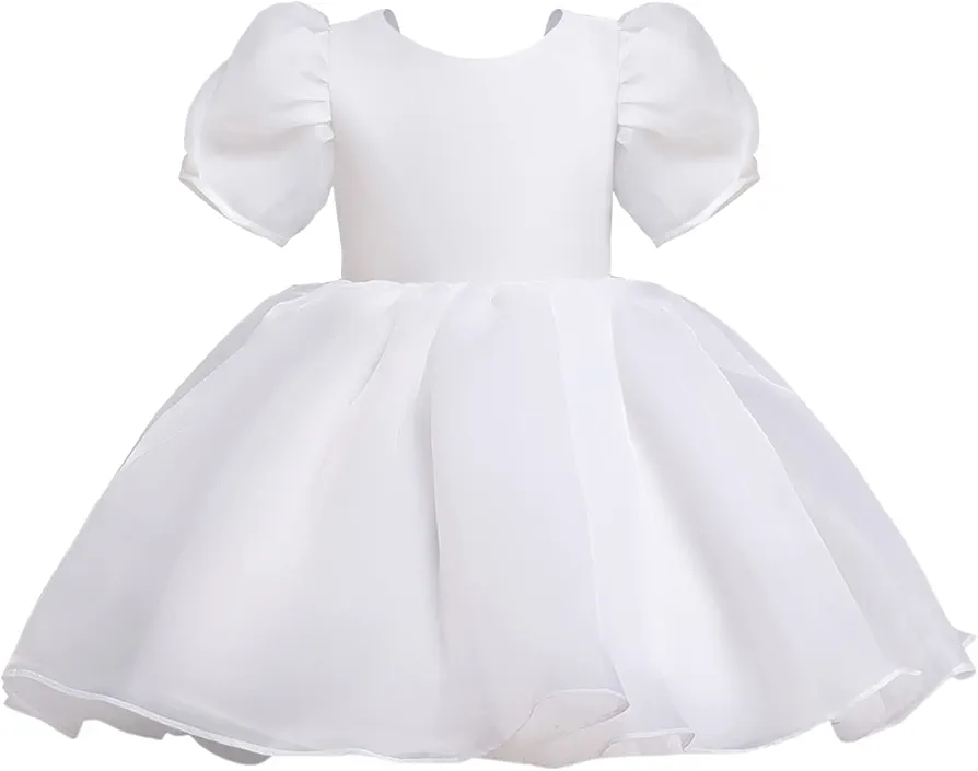 Toddler Kids Girls Puff Sleeve Net Gauze Tutu Princess Dress Romantic Prom Party Dress O-Neck Tulle Mini Dress 2-8Y