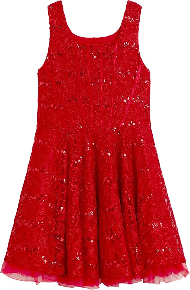 Beautees Girls' Stretch Lace Corset Bodice Skater Dress