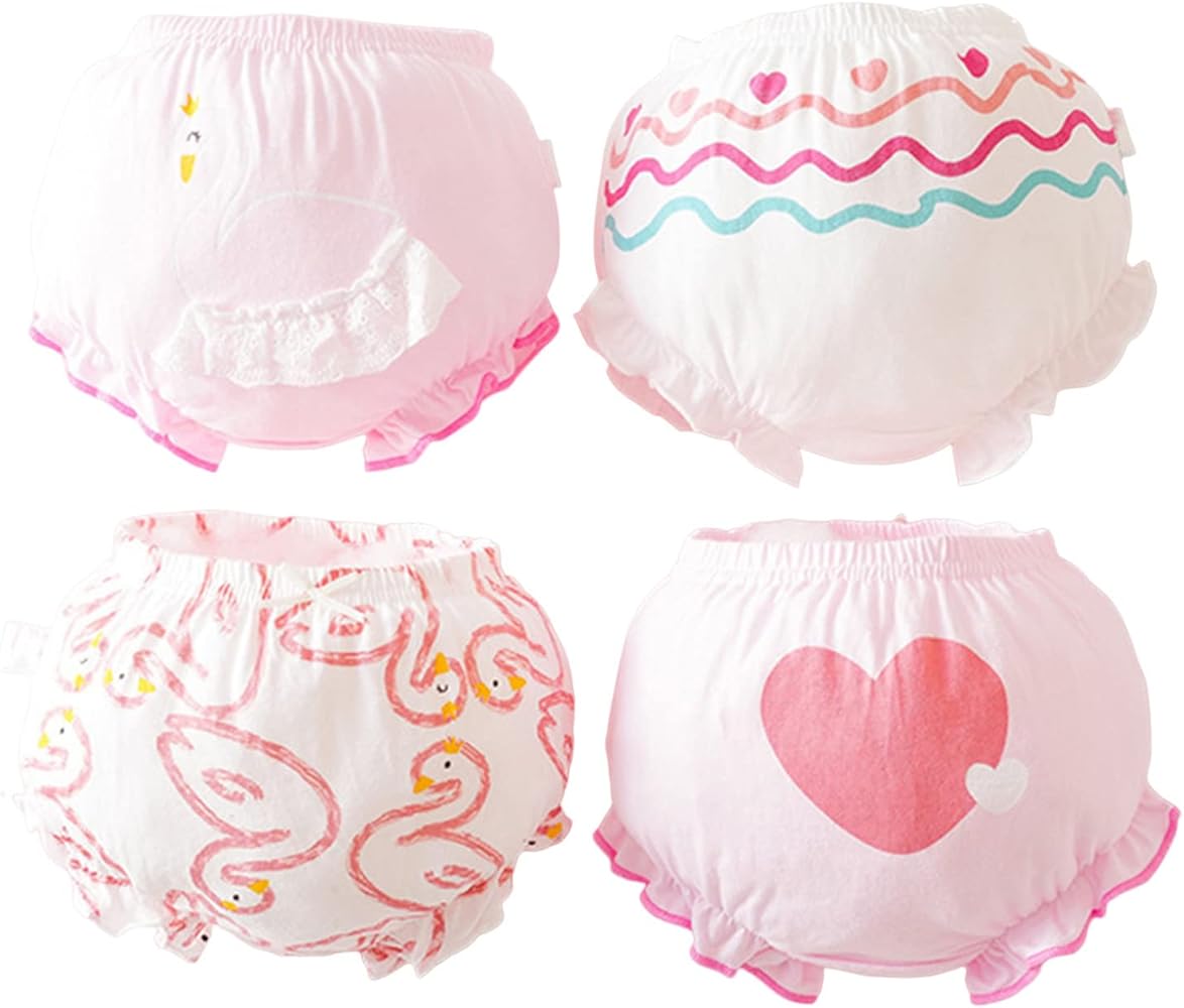 Infant Baby Girls Underpants Cute Print Underwear Shorts Cotton Ruffled Briefs Trunks 4PCS Underwear Girls