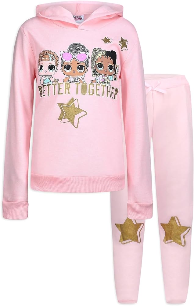 L.O.L. Surprise! Stargazer, Flipside and Marine Q.T. Girls Hooded Sweatshirt and Pants Set for Big Kids – Pink