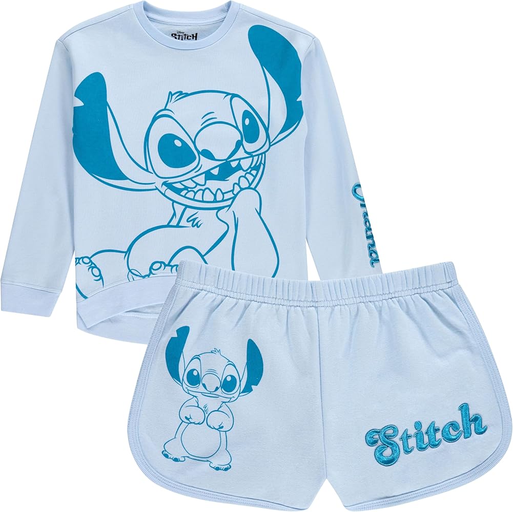 Disney Girls Lilo & Stitch Clothing Set - Stitch Sweatshirt Hoodie and Shorts Set -Little and Big Girl Sizes 4-16