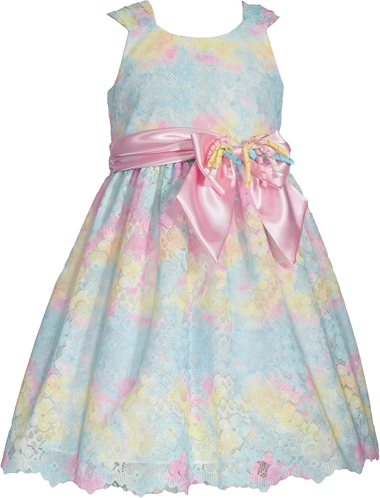 Bonnie Jean Girls 2T-6X Pastel Watercolor Lace Ribbon Bow Party Dress