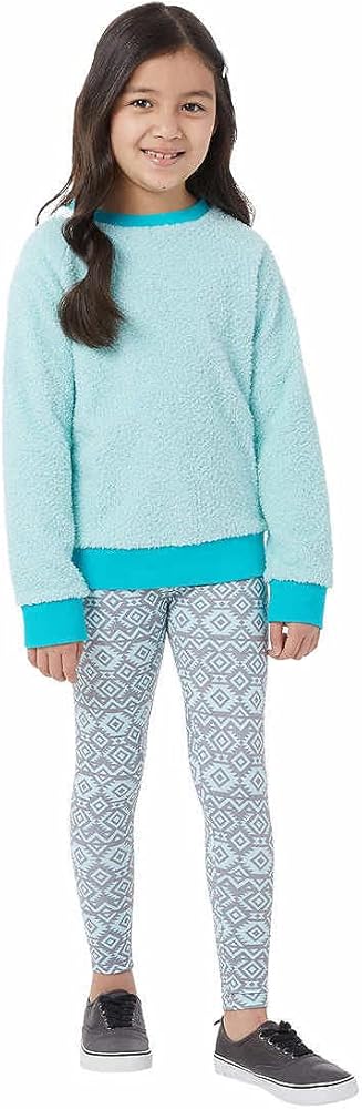 32 Degrees Heat Girls 2 Piece Sherpa Top & Leggings Set (Blue, Small 7/8)