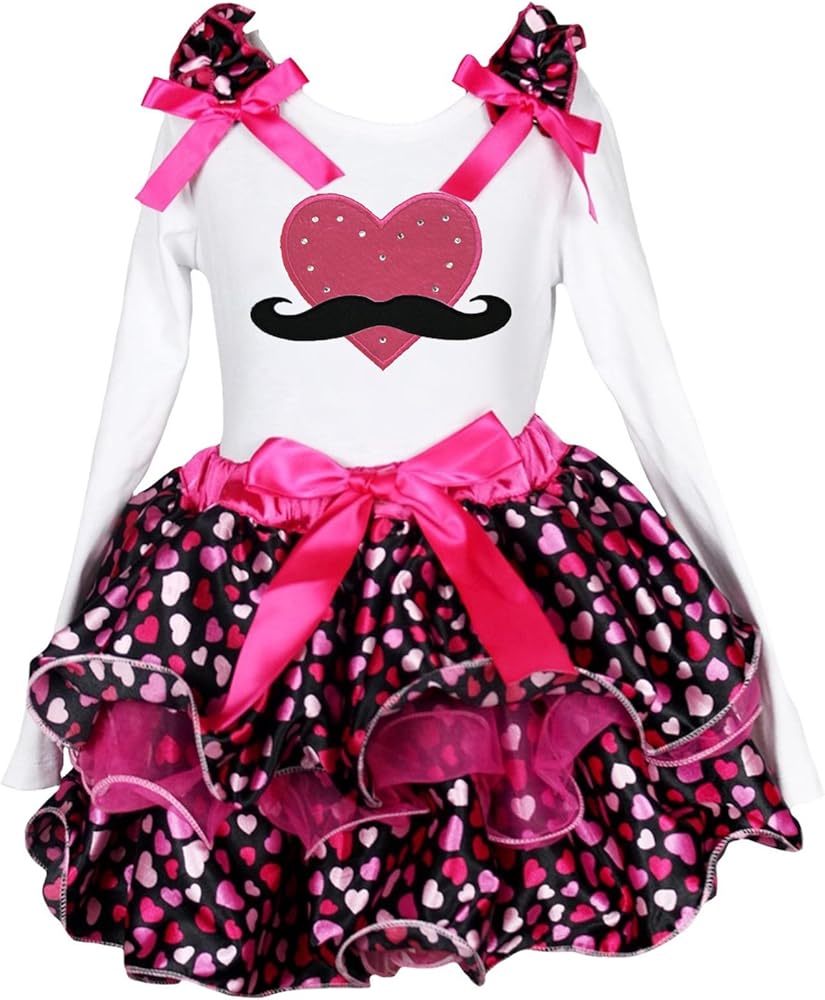 Valentine Dress Mustache Red Heart L/s Shirt Hearts Petal Skirt Set 1-8y